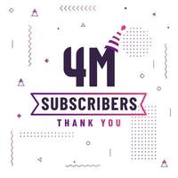 Thank you 4M subscribers, 4000000 subscribers celebration modern colorful design. vector