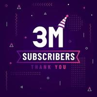 Thank you 3M subscribers, 3000000 subscribers celebration modern colorful design. vector