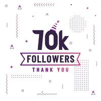 Thank you 70K followers, 70000 followers celebration modern colorful design. vector