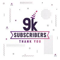 Thank you 9K subscribers, 9000 subscribers celebration modern colorful design. vector