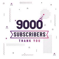 Thank you 9000 subscribers, 9K subscribers celebration modern colorful design. vector
