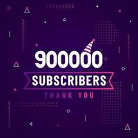 Thank you 900000 subscribers, 900K subscribers celebration modern colorful design. vector