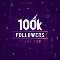 Thank you 100K followers, 100000 followers celebration modern colorful design. vector