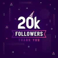 Thank you 20K followers, 20000 followers celebration modern colorful design. vector