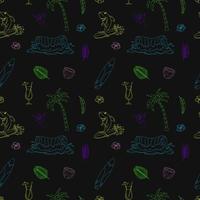 Seamless Pattern With Hand Drawn Elements With A Surf Theme. Wave, Surf, Palm Trees vector