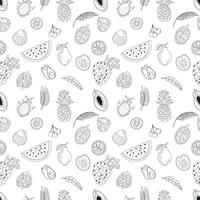 Seamless Pattern With Hand Drawn Tropical Fruits. Grapes, Watermelon, Dragon Fruit And Others. vector