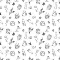 Seamless Pattern With Hand Drawn Elements With A Beer Theme. Flat Vector Illustration.