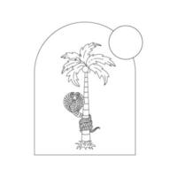 Snake Around A Palm Tree. Flat Vector Illustration In Vintage Style.