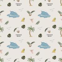 Seamless Pattern With Hand Drawn Elements With A Surf Theme. Wave, Surf, Palm Trees And More. vector