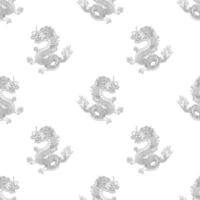 Seamless Pattern With Japanese Dragons. Outline Vector Illustration.