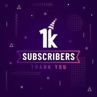 Thank you 1K subscribers, 1000 subscribers celebration modern colorful design. vector