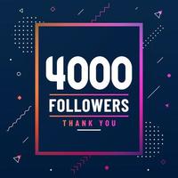Thank you 4000 followers, 4K followers celebration modern colorful design. vector