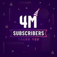 Thank you 4M subscribers, 4000000 subscribers celebration modern colorful design. vector