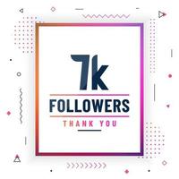 Thank you 7K followers, 7000 followers celebration modern colorful design. vector