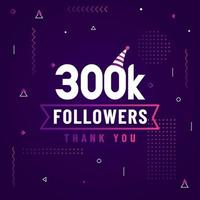 Thank you 300K followers, 300000 followers celebration modern colorful design. vector