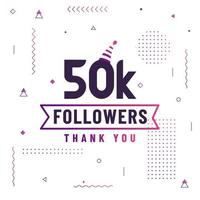 Thank you 50K followers, 50000 followers celebration modern colorful design. vector