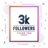 Thank you 3K followers, 3000 followers celebration modern colorful design. vector