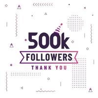 gracias 500k seguidores, celebración de 500000 seguidores diseño moderno y colorido. vector