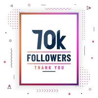 Thank you 70K followers, 70000 followers celebration modern colorful design. vector