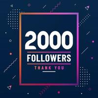 Thank you 2000 followers, 2K followers celebration modern colorful design. vector