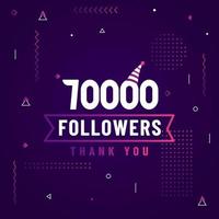 Thank you 70000 followers, 70K followers celebration modern colorful design. vector