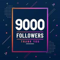 Thank you 9000 followers, 9K followers celebration modern colorful design. vector