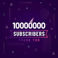 gracias 10000000 suscriptores, 10 millones de suscriptores celebración diseño colorido moderno. vector