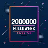 Thank you 2000000 followers, 2M followers celebration modern colorful design. vector