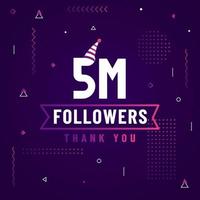 Thank you 5M followers, 5000000 followers celebration modern colorful design. vector