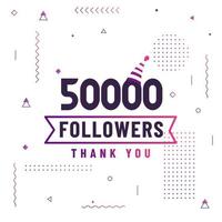 gracias 50000 seguidores, celebración de 50k seguidores diseño moderno y colorido. vector