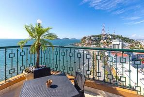 Mexico panoramic Mazatlan skyline, old city streets and ocean promenade Malecon in historic center photo