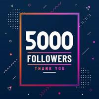 Thank you 5000 followers, 5K followers celebration modern colorful design. vector