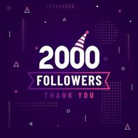 Thank you 2000 followers, 2K followers celebration modern colorful design. vector