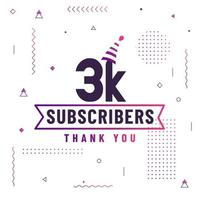 Thank you 3K subscribers, 3000 subscribers celebration modern colorful design. vector