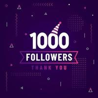 Thank you 1000 followers, 1K followers celebration modern colorful design. vector