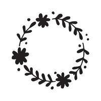 vector drawing in doodle style. round frame, wreath with abstract flowers and branches. modern simple drawing.