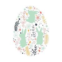 vector illustration in modern abstraction style. Easter egg composition. set of elements on the theme of Easter, Easter bunny, abstract leaves and branches of pastel colors.