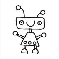 vector drawing in doodle style. cute robot. simple line drawing of a funny robot.