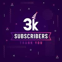 Thank you 3K subscribers, 3000 subscribers celebration modern colorful design. vector