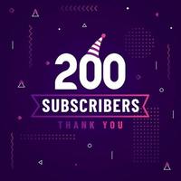 Thank you 200 subscribers celebration modern colorful design. vector