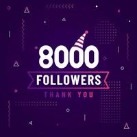 Thank you 8000 followers, 8K followers celebration modern colorful design. vector