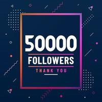 Thank you 50000 followers, 50K followers celebration modern colorful design. vector