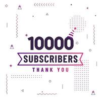 gracias 10000 suscriptores, 10k suscriptores celebración diseño moderno y colorido. vector