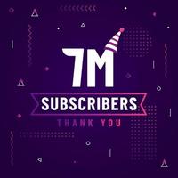 Thank you 7M subscribers, 7000000 subscribers celebration modern colorful design. vector