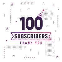 Thank you 100 subscribers celebration modern colorful design. vector