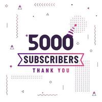 Thank you 5000 subscribers, 5K subscribers celebration modern colorful design. vector
