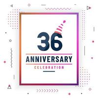 36 years anniversary greetings card, 36 anniversary celebration background free vector. vector