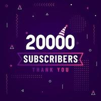 Thank you 20000 subscribers, 20K subscribers celebration modern colorful design. vector