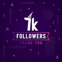 Thank you 7K followers, 7000 followers celebration modern colorful design. vector