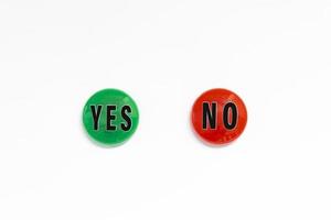 Yes No text on colored button against white background. photo